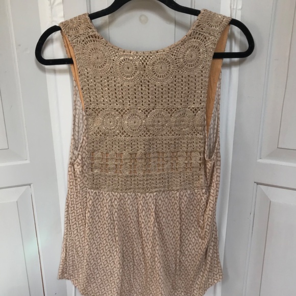 Tiny Tan Crochet Lace Sleeveless Top w/ Metallic Detail - Picture 10 of 14